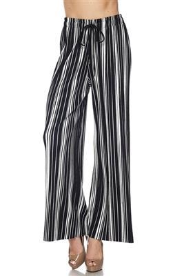 Pleated palazzo pants - black/white stripe - polyester/spandex